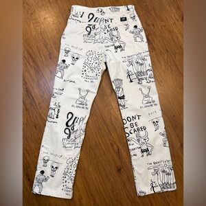 Vans Chino Loose Fit Pants Daniel Johnston Art White 28 30 Skate Punk Style Band